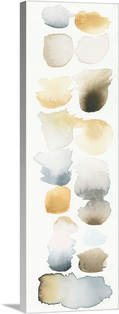 Contemporary watercolor abstract painting using pale gray and brown tones.