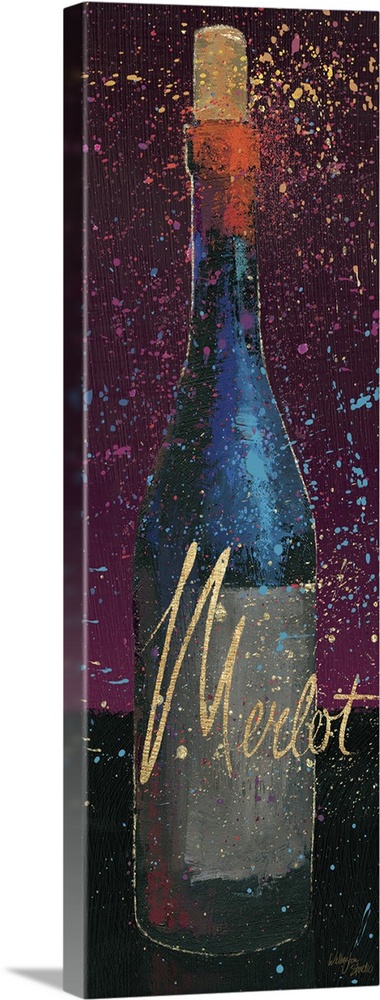 Stylish artwork of a wine bottle with textured paint and the word "Merlot."