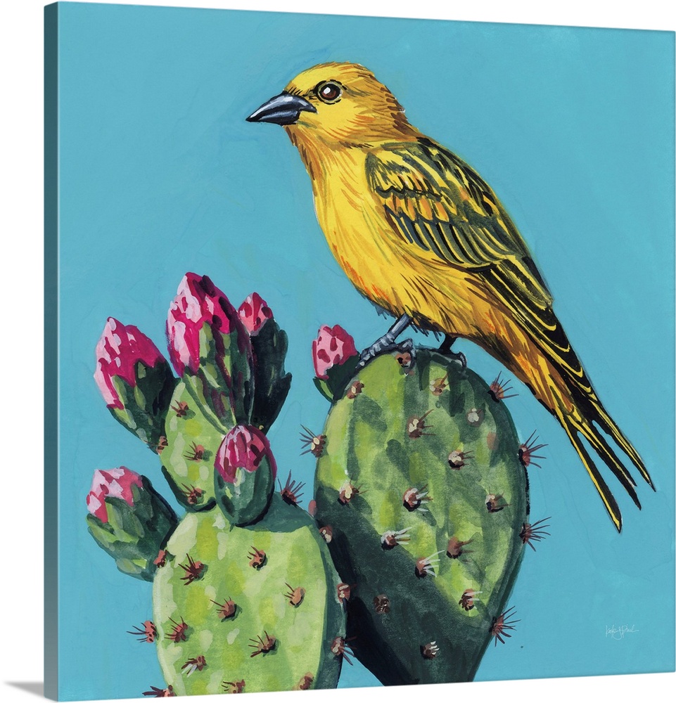 Yellow Bird On Cacti Bloom