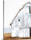 image thumbnail of Horizontal brush strokes and a soft amber landscape form to make a cropped image of a white worn barn resting in the country.