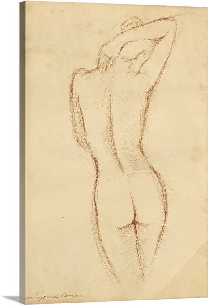 Artwork that consists of a figurative drawing of the back side of a woman.