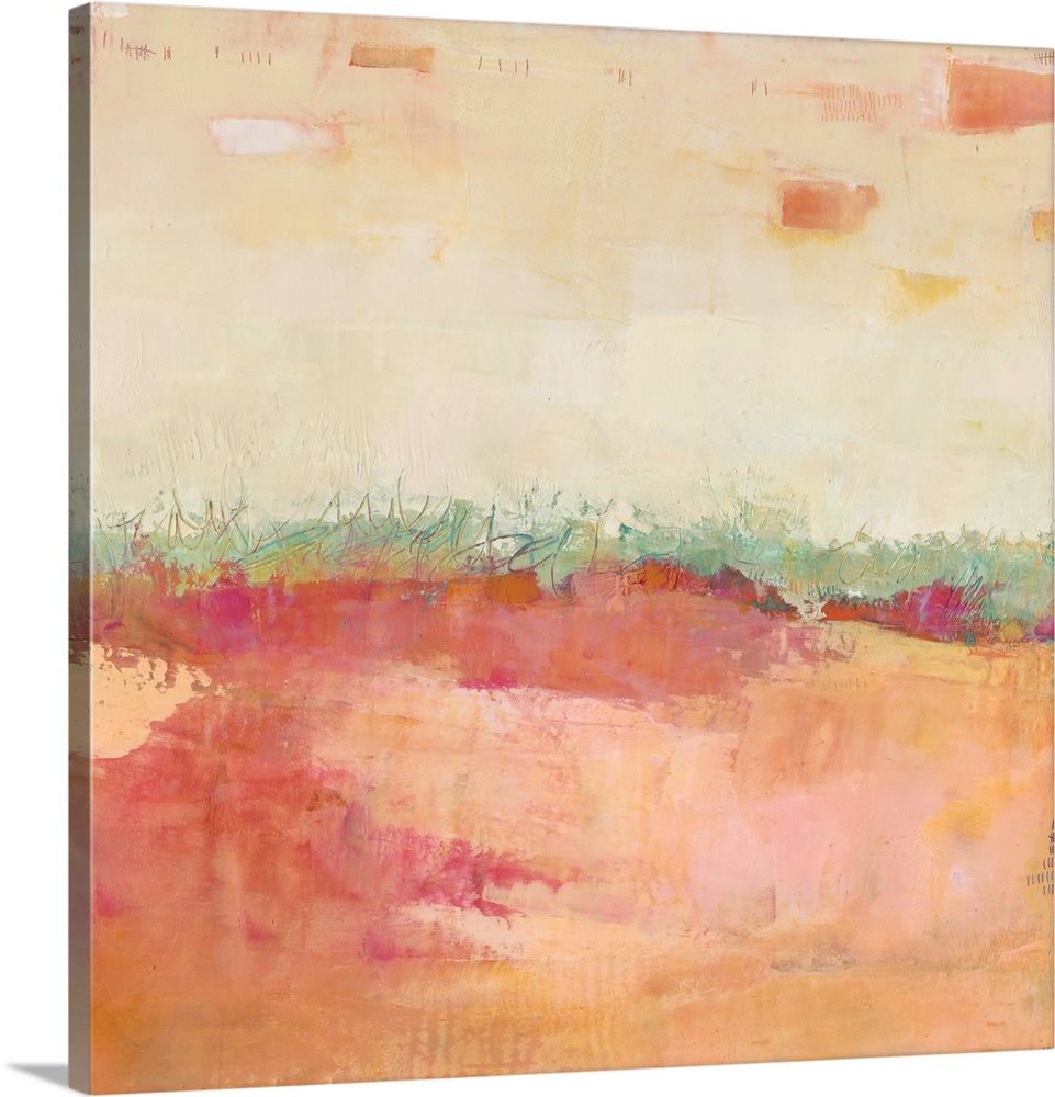 Square abstract artwork made with pastel colors representing a landscape.