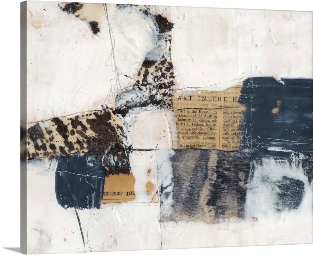 Contemporary abstract collage style artwork using print clippings and muted tones.