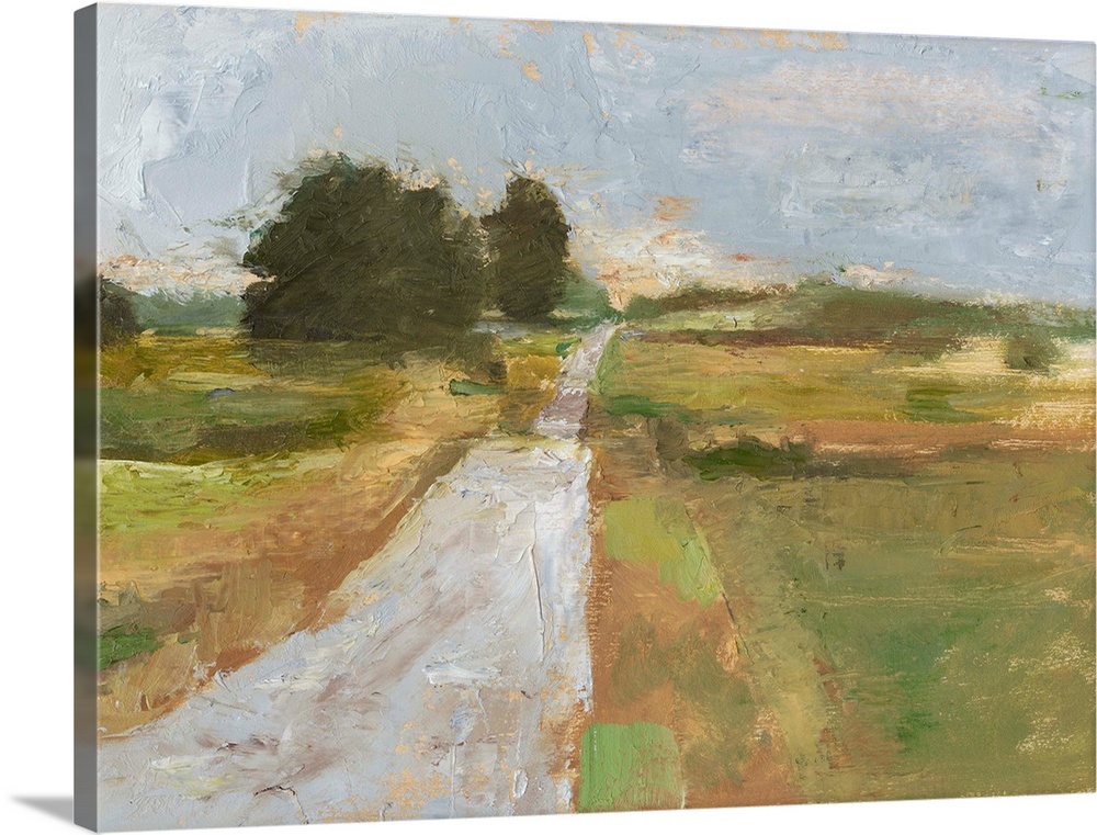 Contemporary abstract landscape of a road meandering through the countryside.