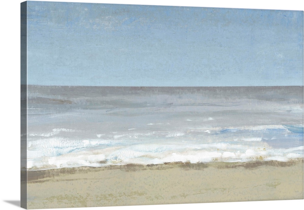 Modern seascape painting of waves on a sandy beach.