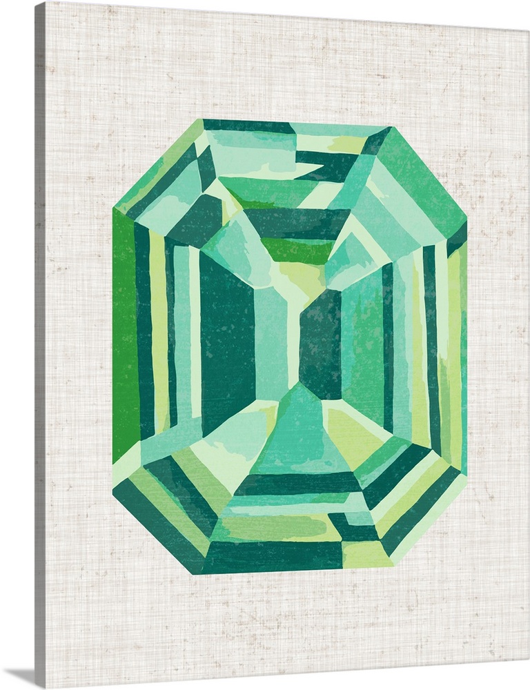 Gemstone painting with geometric facets in shades of green.