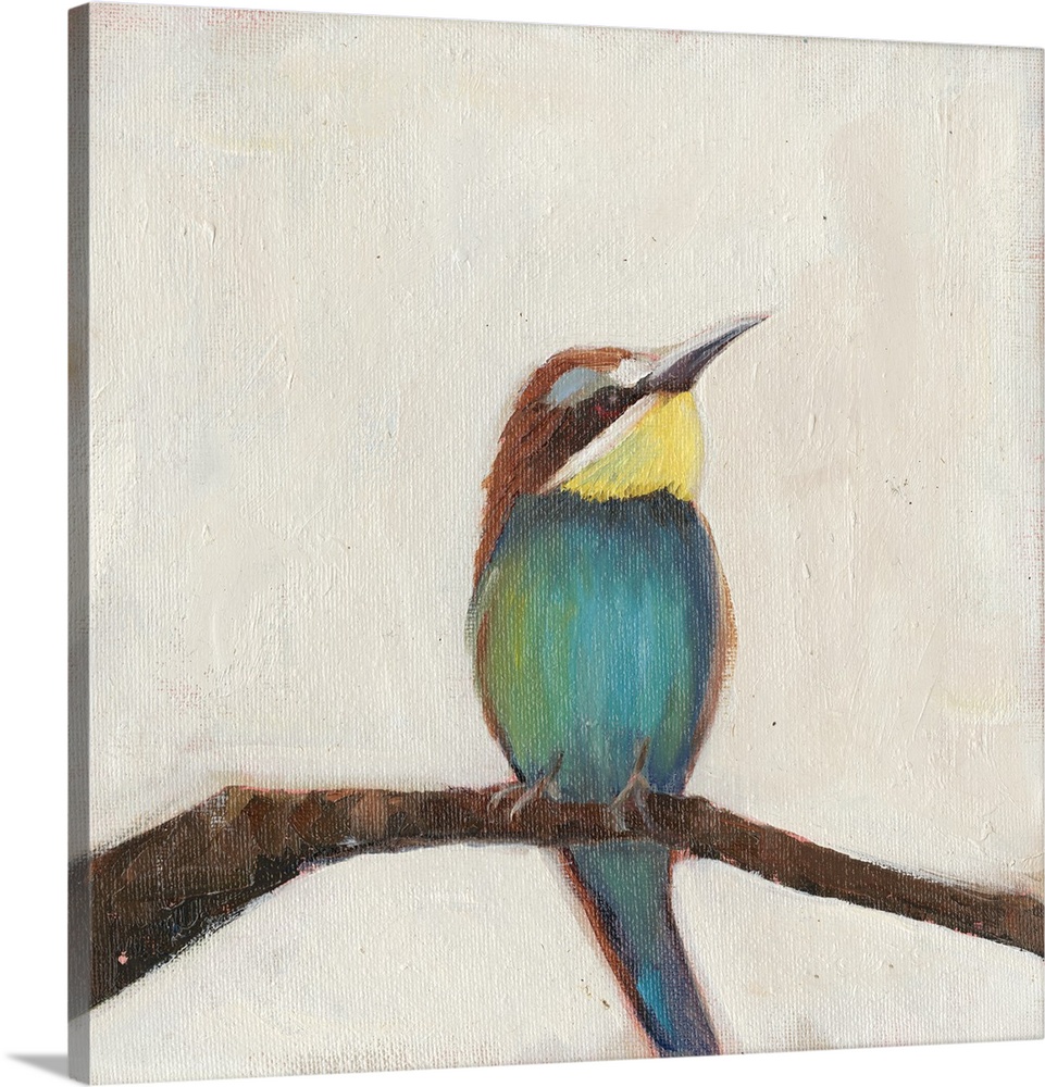 Painting of a Bee-eater bird on a thin branch.
