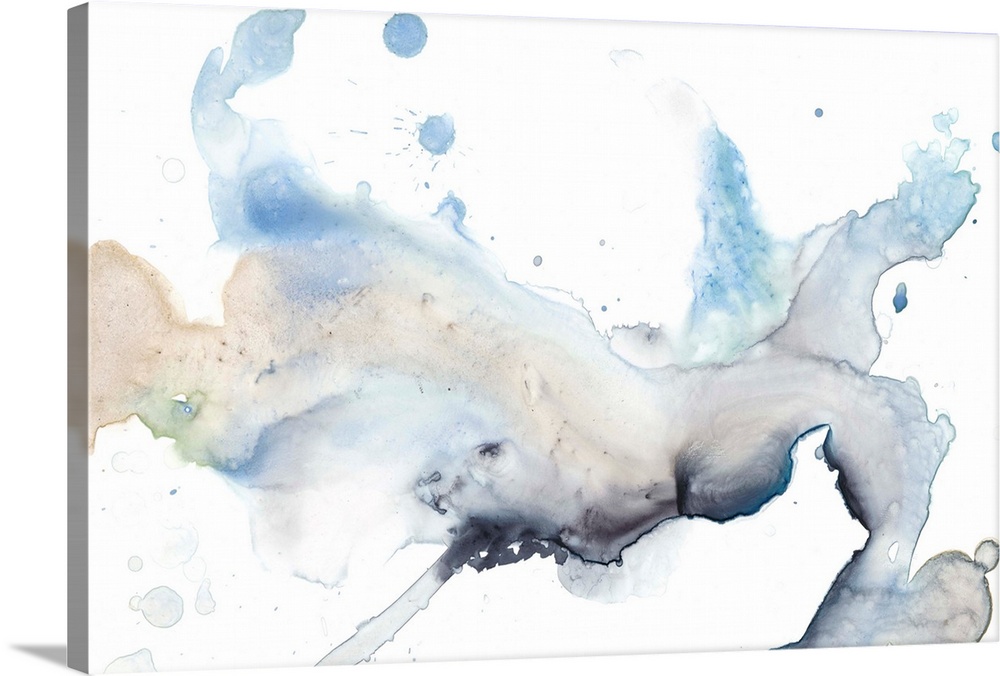 Abstract watercolor painting of flowing pale blue and grey color.
