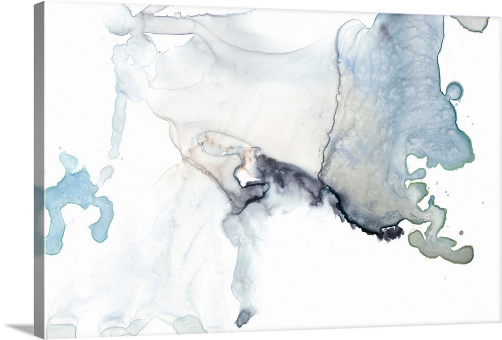 Abstract watercolor painting of flowing pale blue and grey color.