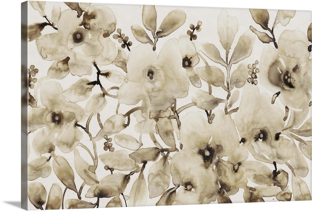 Contemporary painting of flowers in a sepia tone.