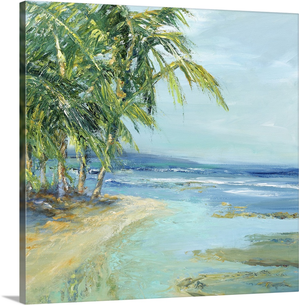 Contemporary artwork featuring lively brush strokes to create a relaxing beach scene.