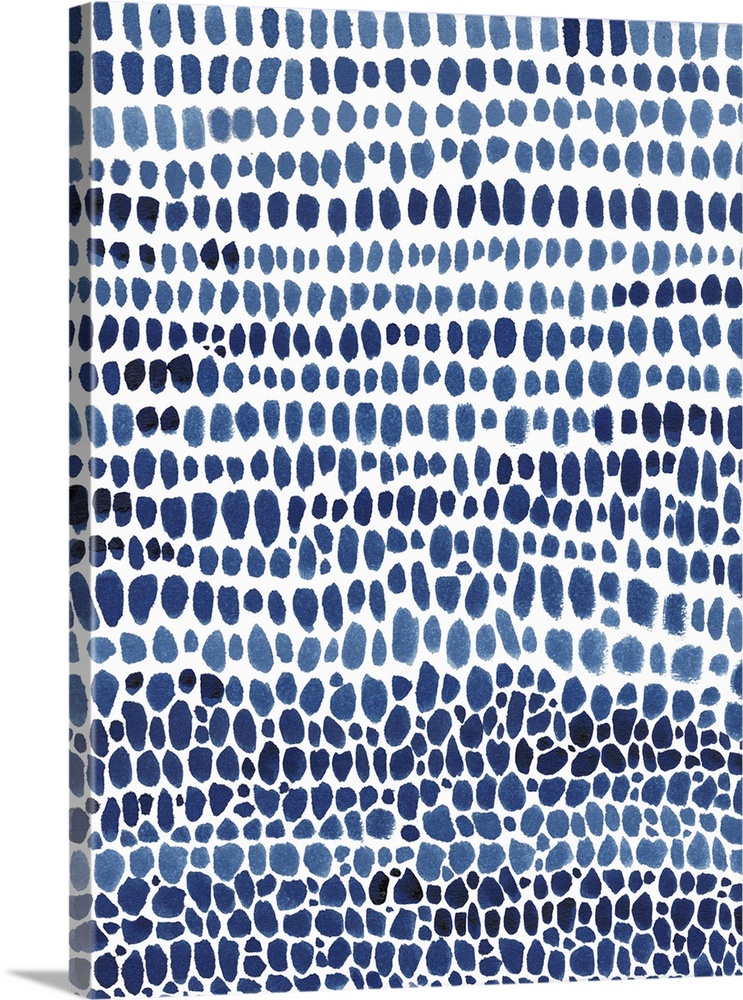 Irregular circular shapes in rows filling up the canvas in shades of blue.