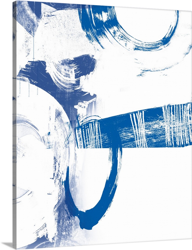 Contemporary abstract artwork in contrasting deep blue and stark white.