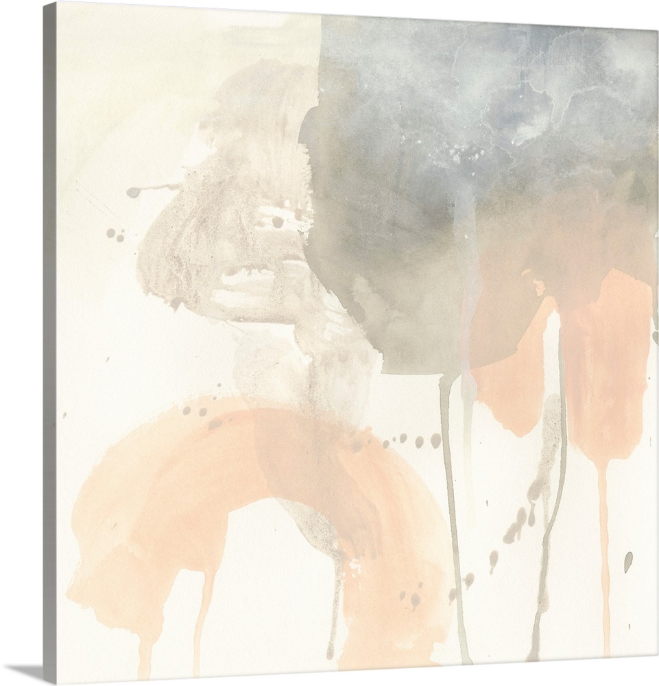 Contemporary watercolor abstract painting in shades of blush pink and gray.