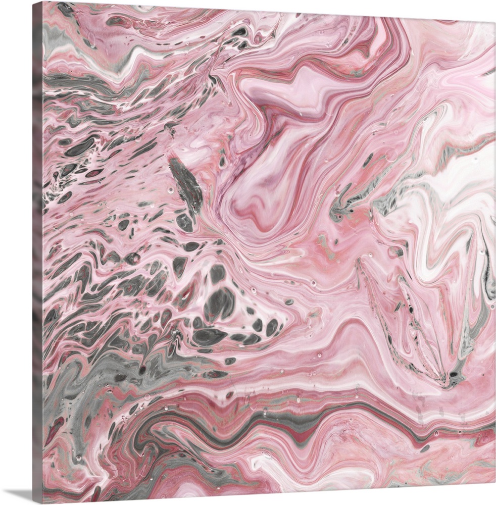 Square abstract decor with marbling colors of pink, gray, and white.