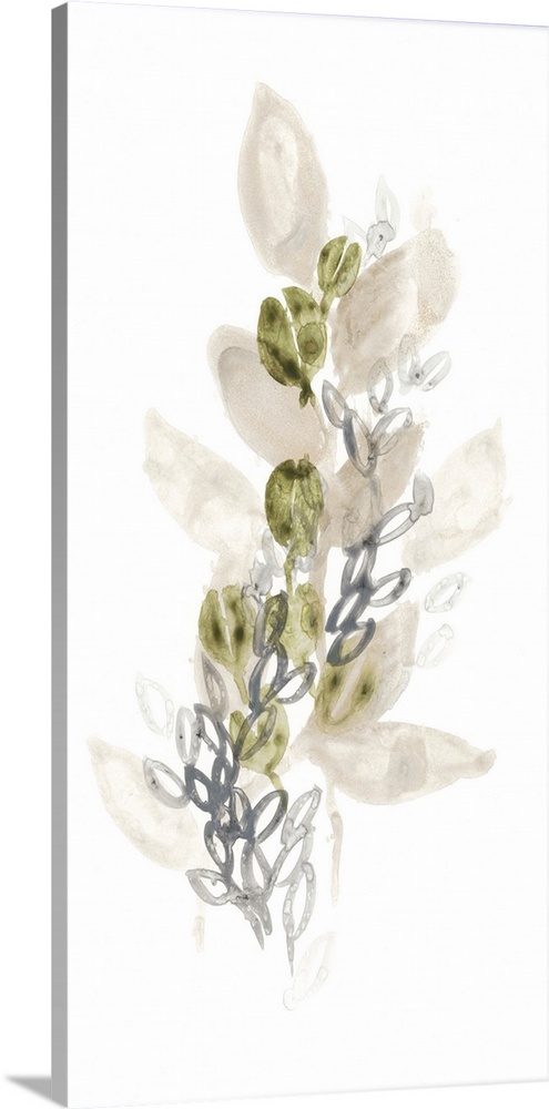 Simple watercolor artwork of a bouquet of flowers in pale earth tones.