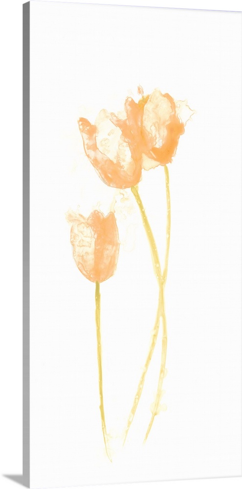 Simple watercolor artwork of a bouquet of flowers in bright orange shades.