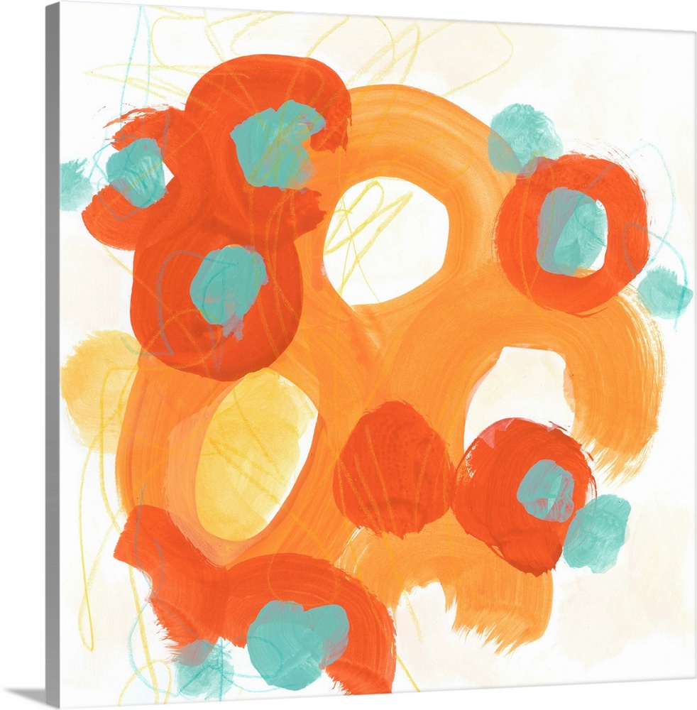 Mid-century inspired abstract painting of broad orange strokes against a neutral background.