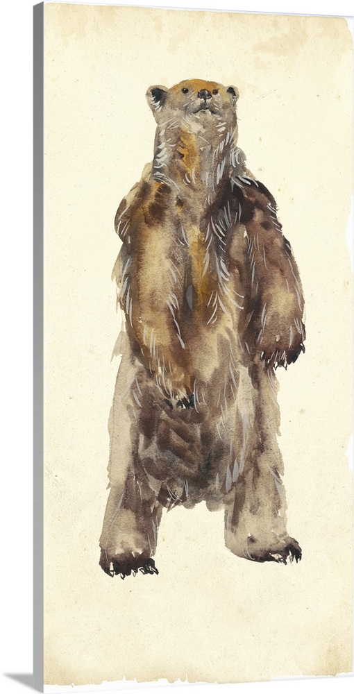 Large panel painting of a grizzly bear standing up on two feet.