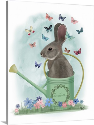 Bunny Watering Can And Butterflies
