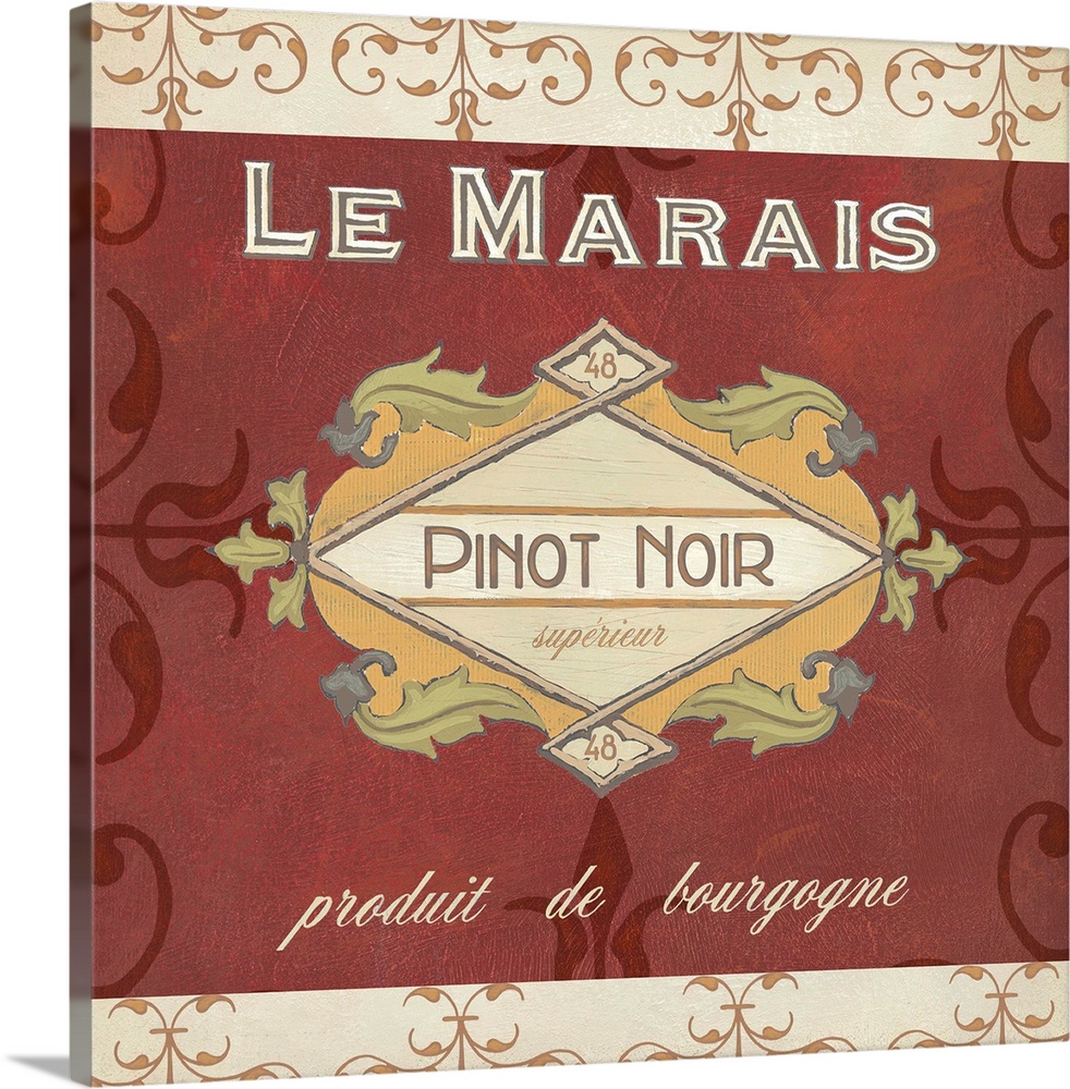 Contemporary artwork of a vintage stylized wine bottle label.
