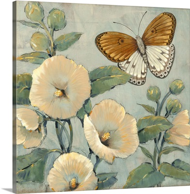 Butterfly and Hollyhocks I
