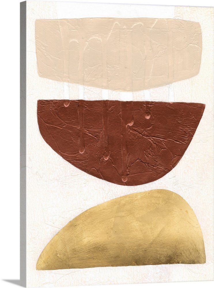 A contemporary, mid-century modern painting of three organic shapes resembling stacked up bowls