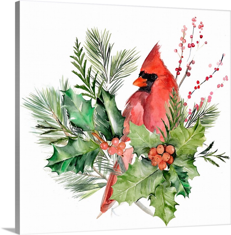  Christmas Cardinals by Jenny Newland, 14x19-Inch Canvas Wall  Art: Posters & Prints