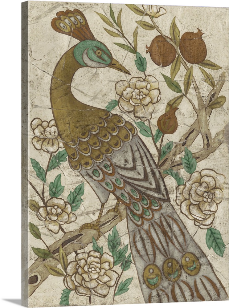 Decorative painting of a peacock pheasant in a tree.