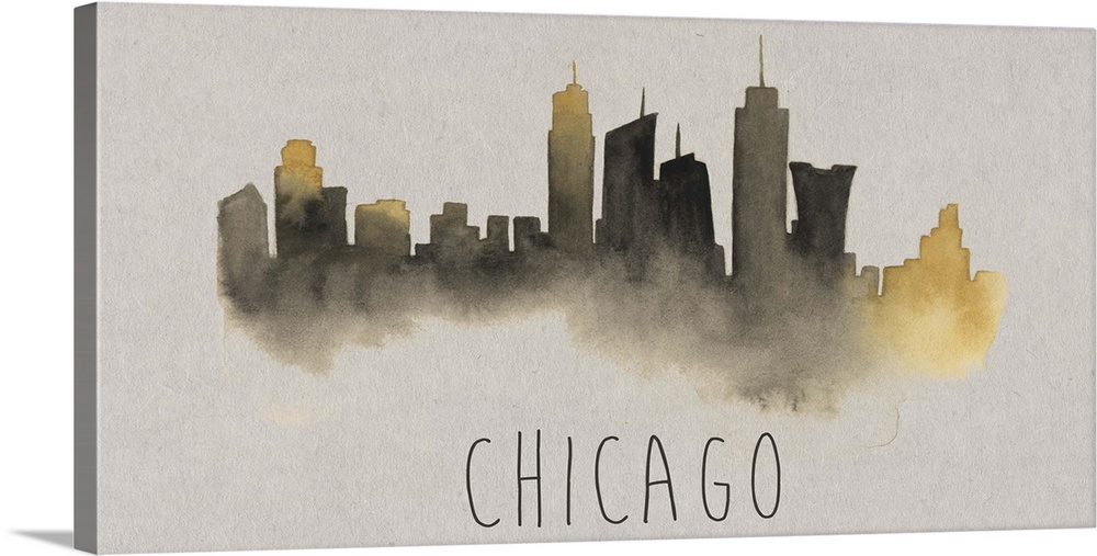 Chicago city skyline watercolor artwork.