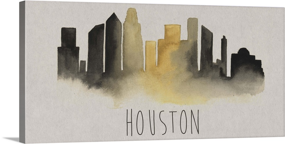 Houston city skyline watercolor artwork.