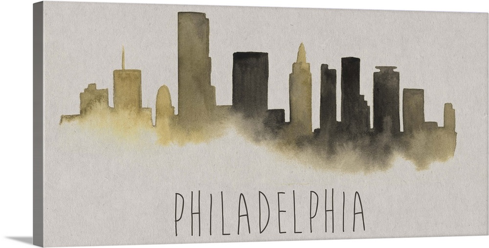 Philadelphia city skyline watercolor artwork.