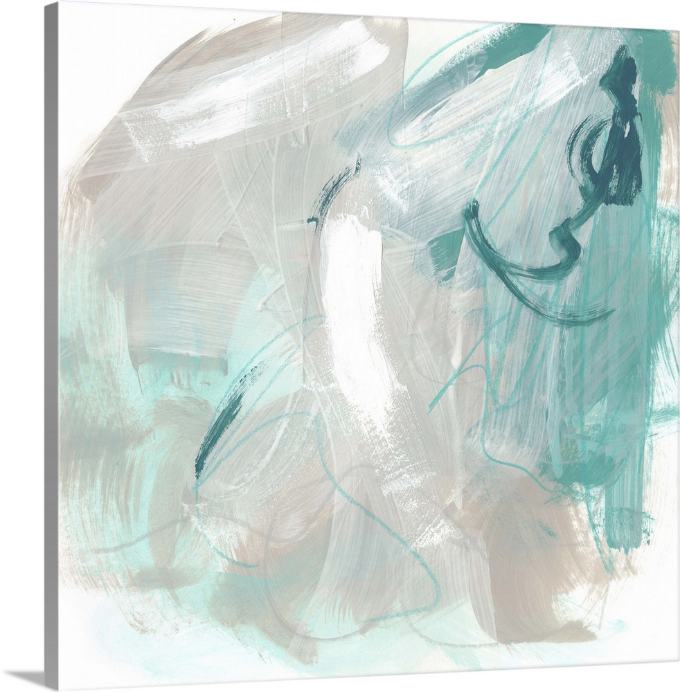 Grey and aqua toned abstract artwork with broad brushstrokes.