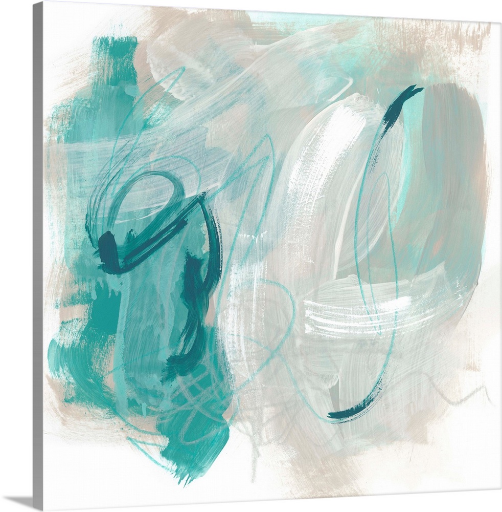 Grey and aqua toned abstract artwork with broad brushstrokes.