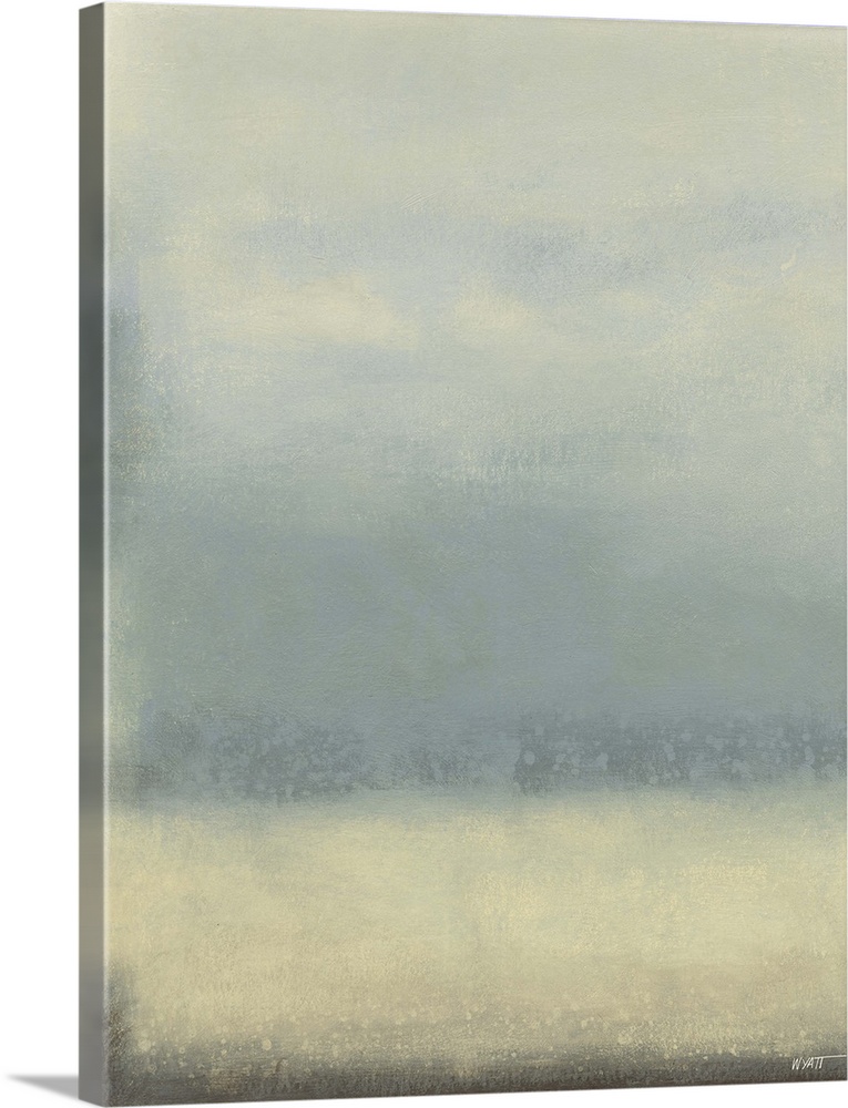 Contemporary abstract painting using pale blue and cream tones.