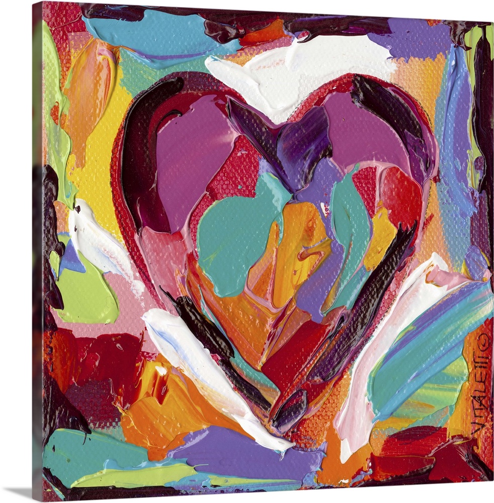 Artwork of a technicolor heart with heavy dabs of paint and vivid colors.
