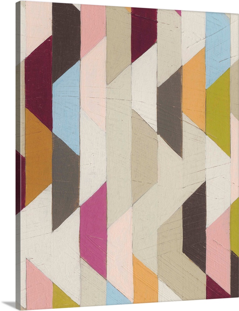 Contemporary abstract art using geometric patterns and soft colors.