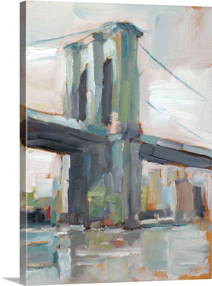 Contemporary painting of the iconic Brooklyn Bridge in New York City.