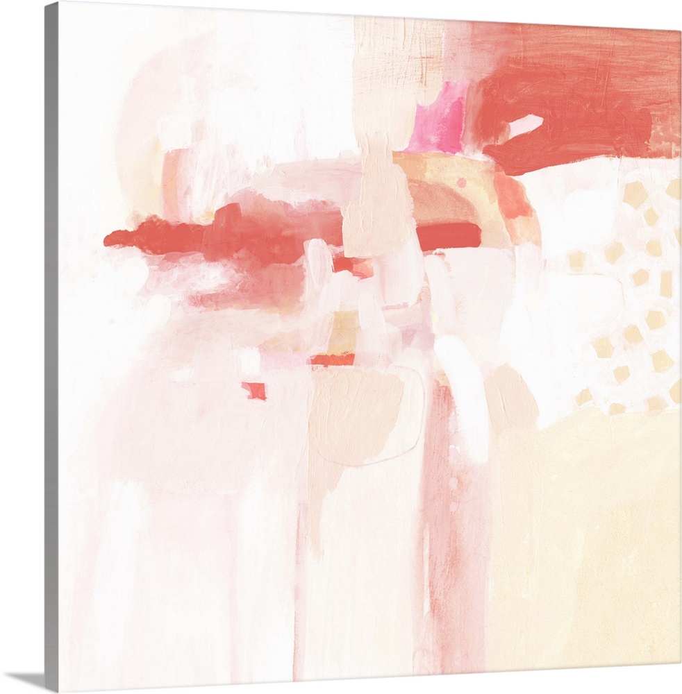 Contemporary abstract painting in shades of peach and coral