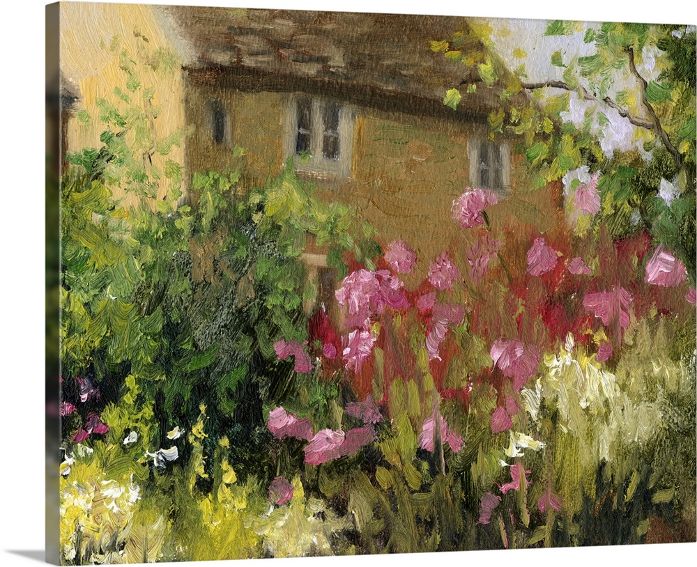 Contemporary painting of a countryside cottage scene.