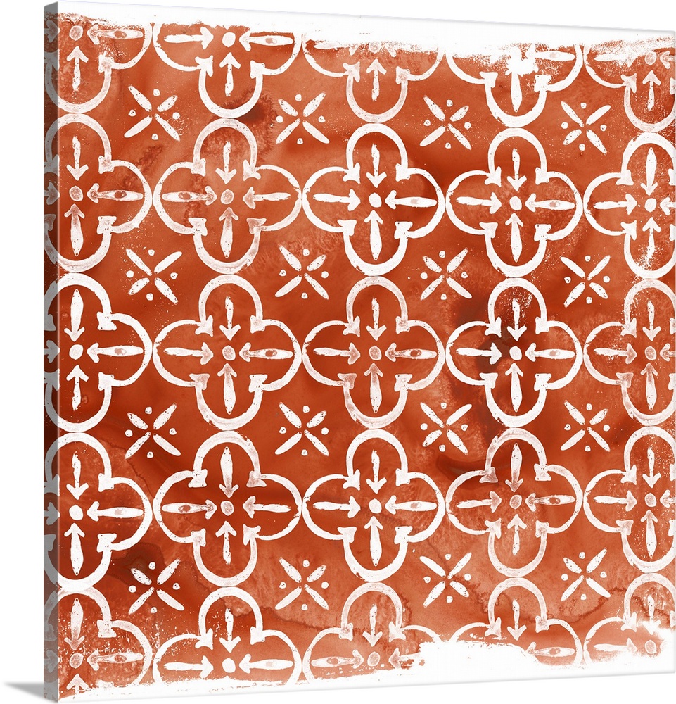 Geometric orange and white classic fabric pattern.