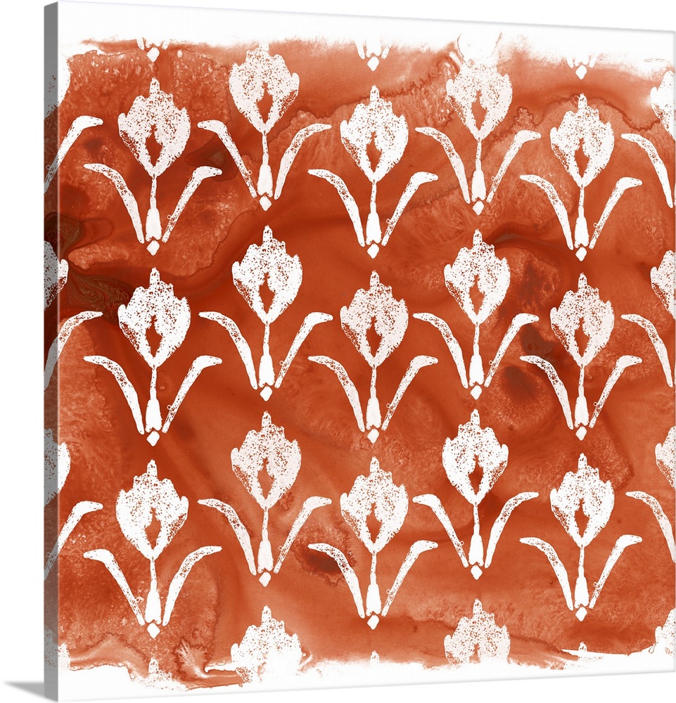 Geometric orange and white classic fabric pattern.