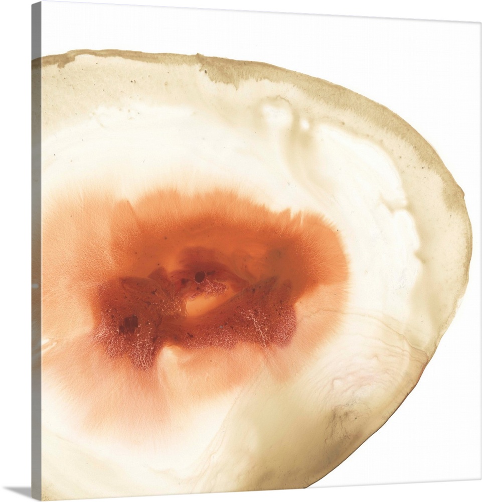 Watercolor painting of a geode stone with orange accents on a white background.