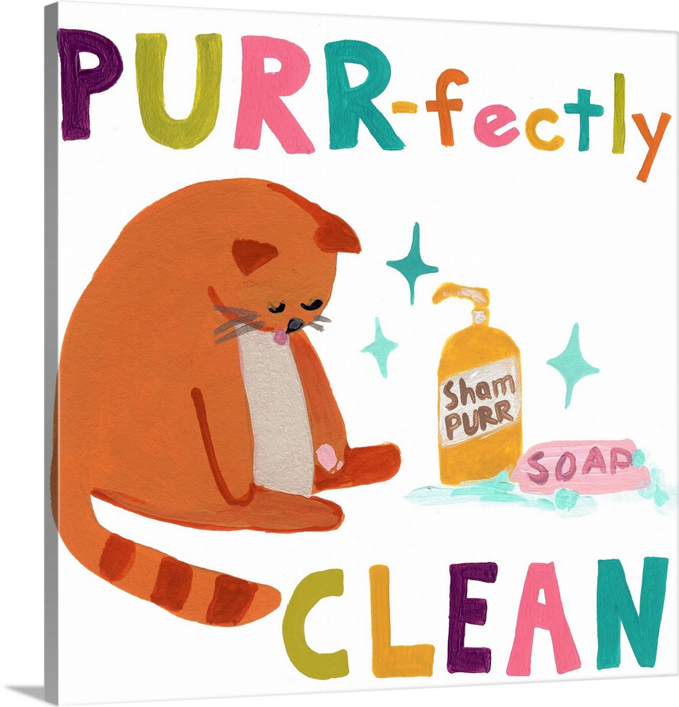 Cute Cat Bath III Wall Art, Canvas Prints, Framed Prints, Wall Peels