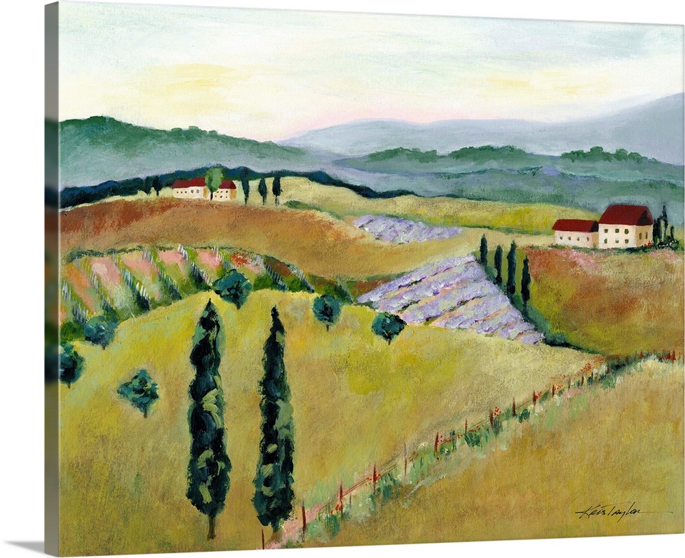 A contemporary painting of an Italian countryside landscape.