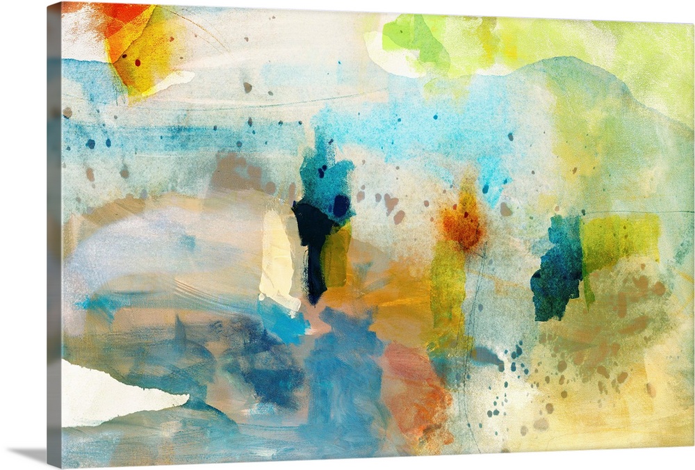 Splashes and splatters of paint make up this abstract piece of artwork.