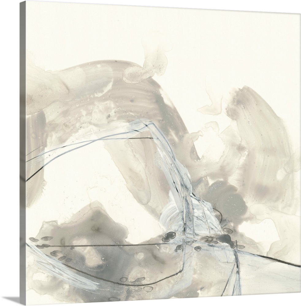 Contemporary abstract art print in neutral grey and white.