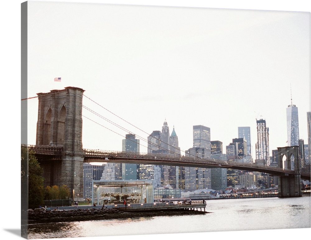 Photograph of the buildings underneath the Manhattan Bridge, New York City.