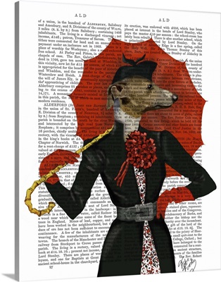 Elegant Greyhound and Red Umbrella