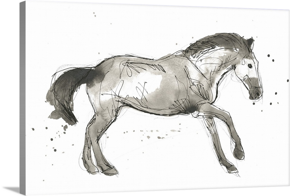 Neutral-toned abstract horse illustration.
